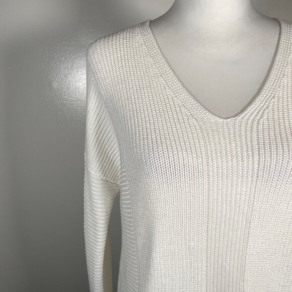 Rachel Zoe White V Neck Ribbed Knit Long Sleeve Pullover Tunic Sweater M - Picture 4 of 14